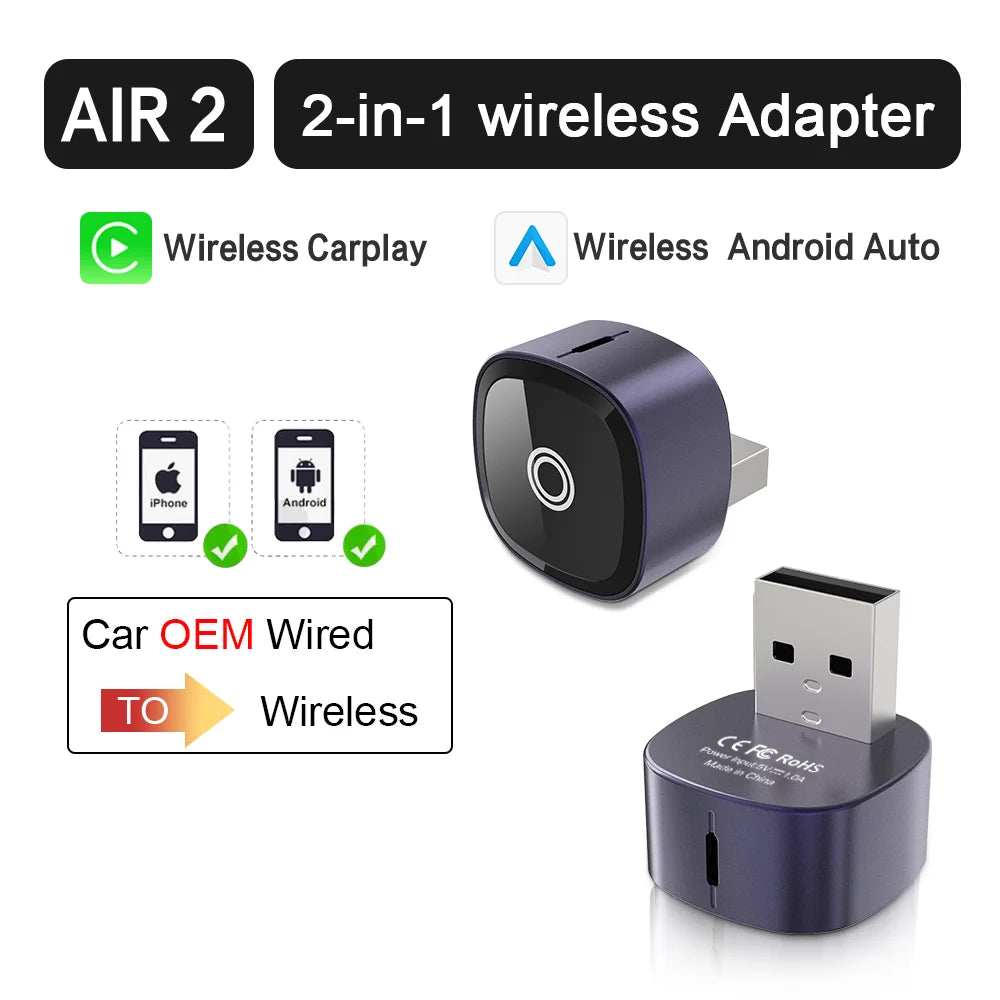 XUDA 2in1 Wireless CarPlay Adapter Android Auto AI Smart Box Car Intelligent Systems For VW Toyota Nissan Honda Ford Benz